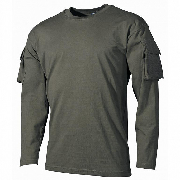 Armádní triko s ramenními kapsami, dlouhý rukáv, OLIV