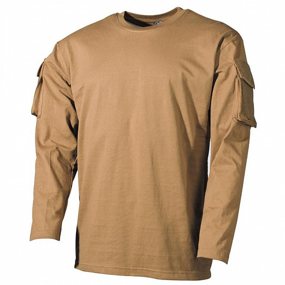 Armádní triko s ramenními kapsami, dlouhý rukáv, COYOT